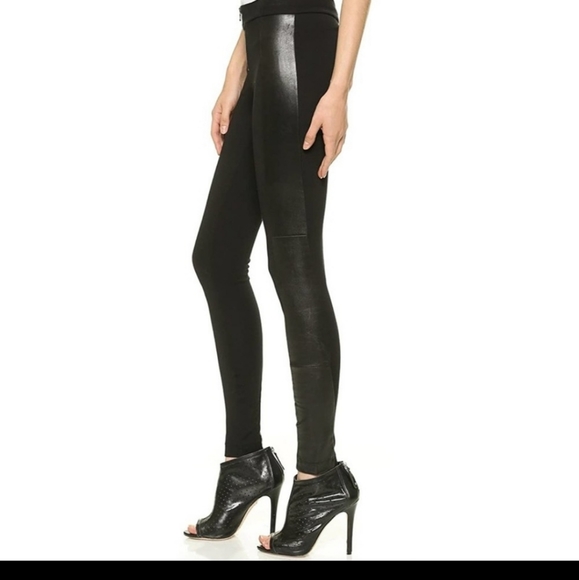 ALICE OLIVIA NWT BLACK REAL LEATHER SIDE PANEL STRETCH LEGGINGS